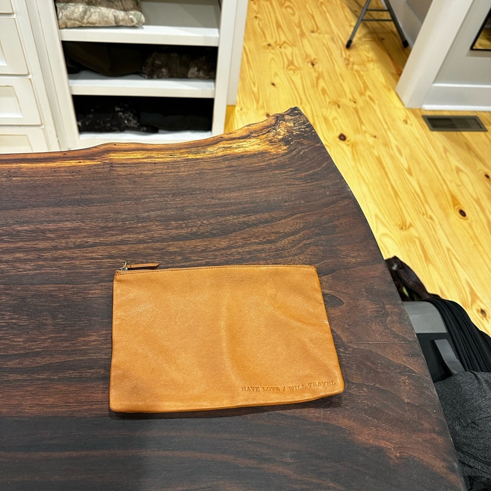 HOBO Tan Leather Zip Cosmetic Pouch